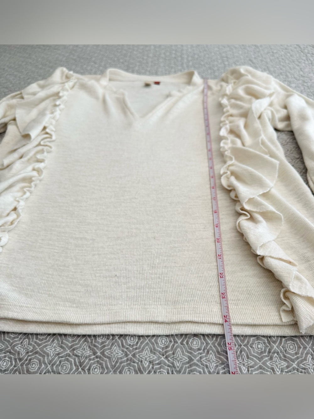 PILCRO Anthropologie Cozy Popover Knit Top Ruffled Ivory Boho Size M - Picture 10 of 12